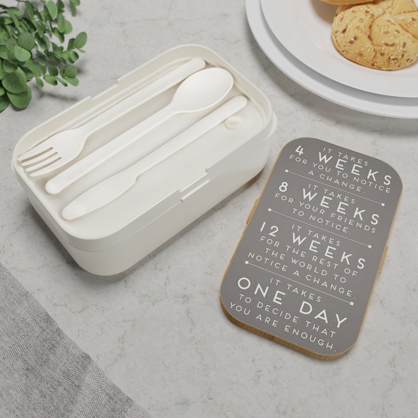 Motivational Gray Bento Lunch Box