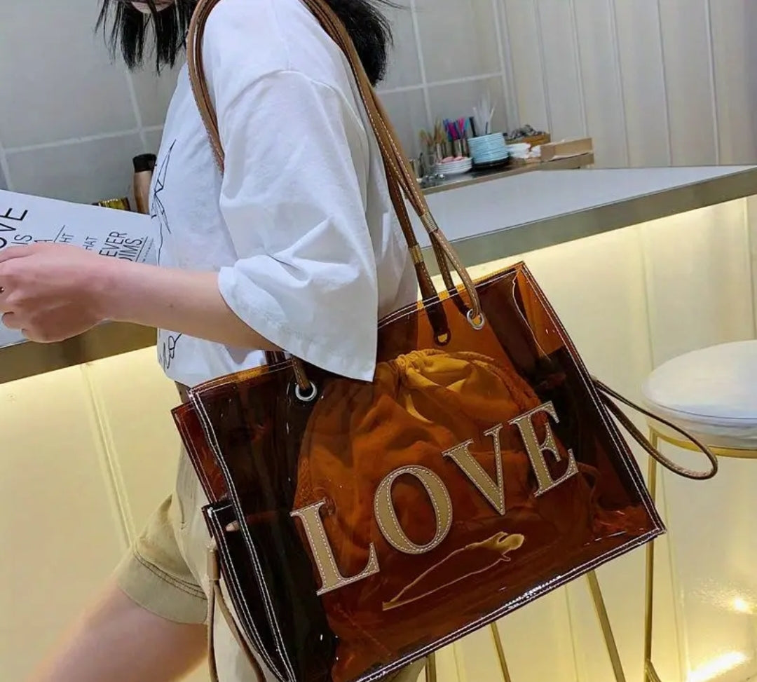 Stylish Clear Brown Love Tote
