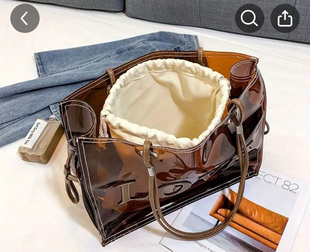 Stylish Clear Brown Love Tote