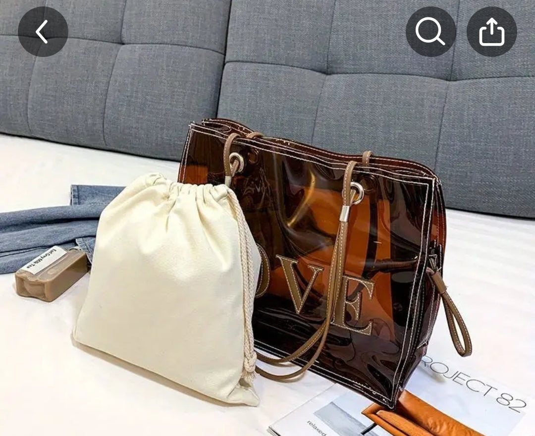 Stylish Clear Brown Love Tote