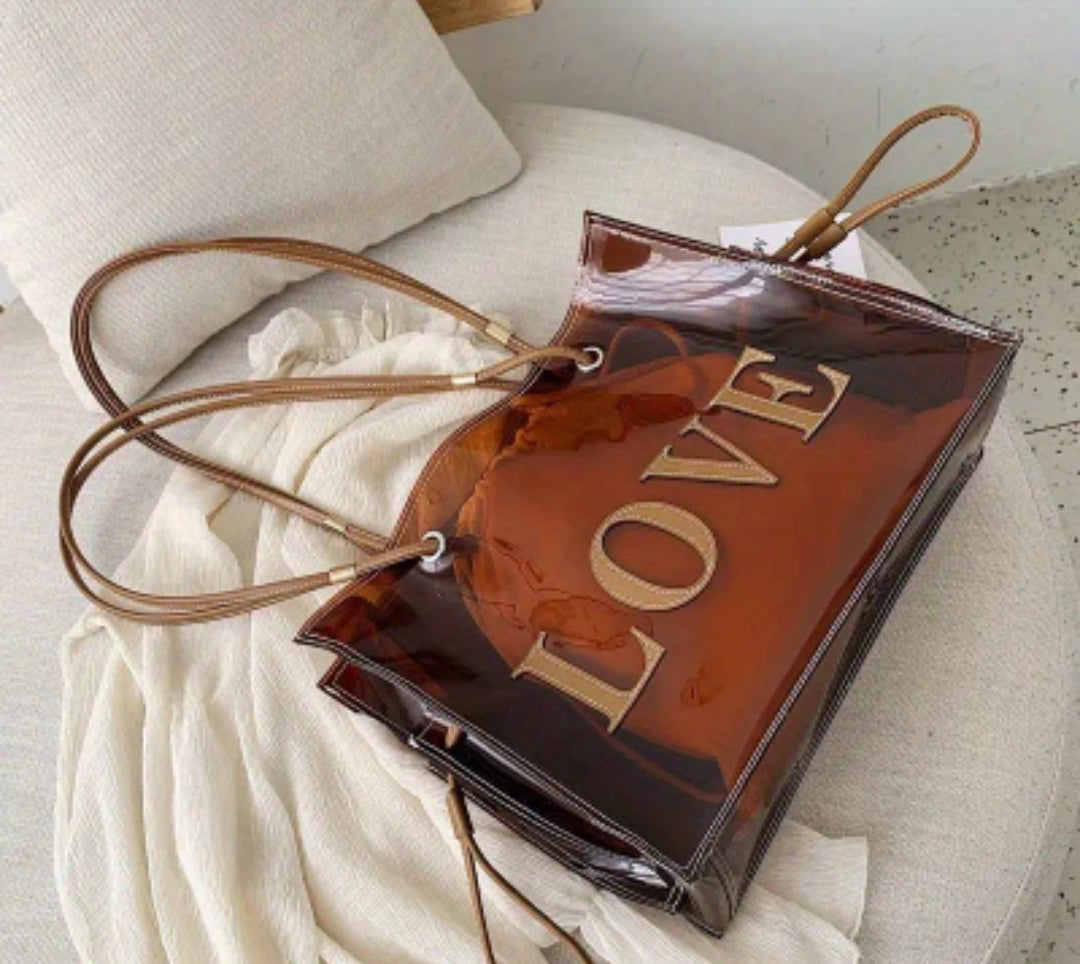 Stylish Clear Brown Love Tote